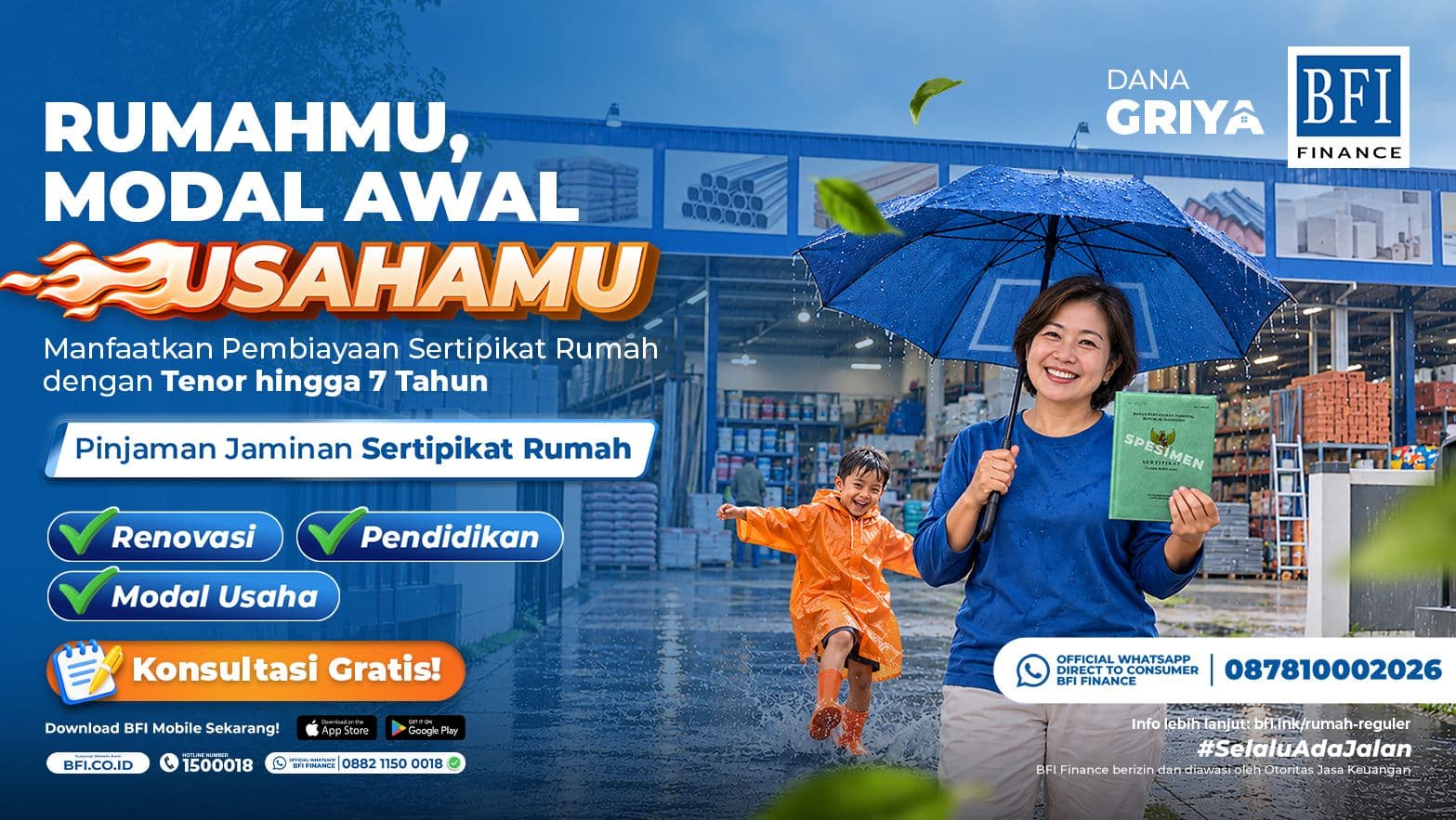 Paket Reguler Pinjaman Jaminan Sertifikat Rumah/Ruko/Rukan | BFI Dana Griya