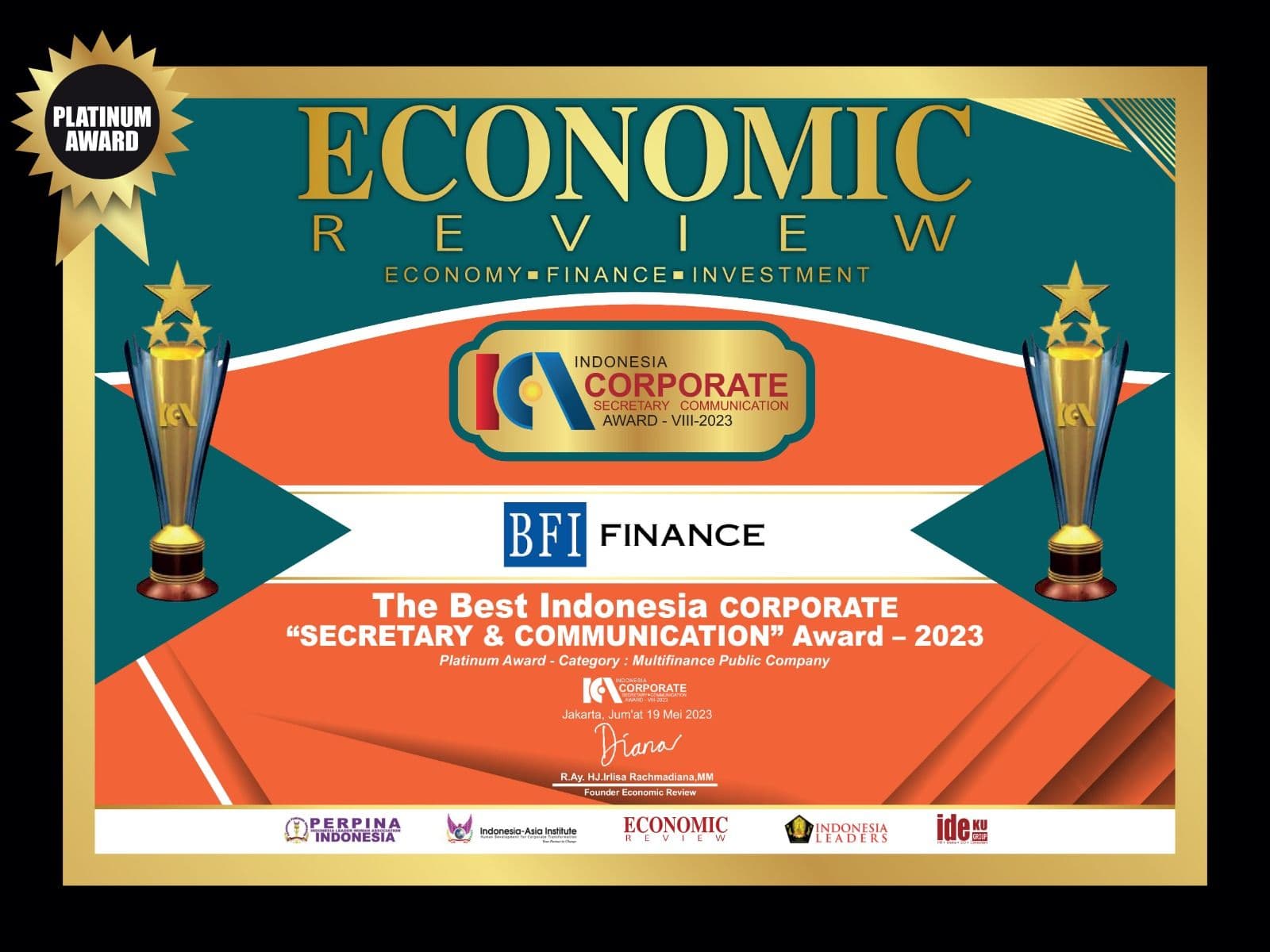 Rekam Jejak Reputasi Apik, BFI Finance Raih Indonesia Corporate Secretary & Communication Award 2023