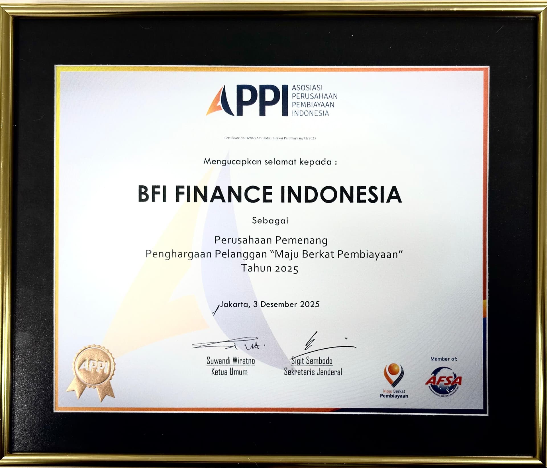 BFI Finance Achieves the 2025 APPI Award “Moving Forward Because of Financing”