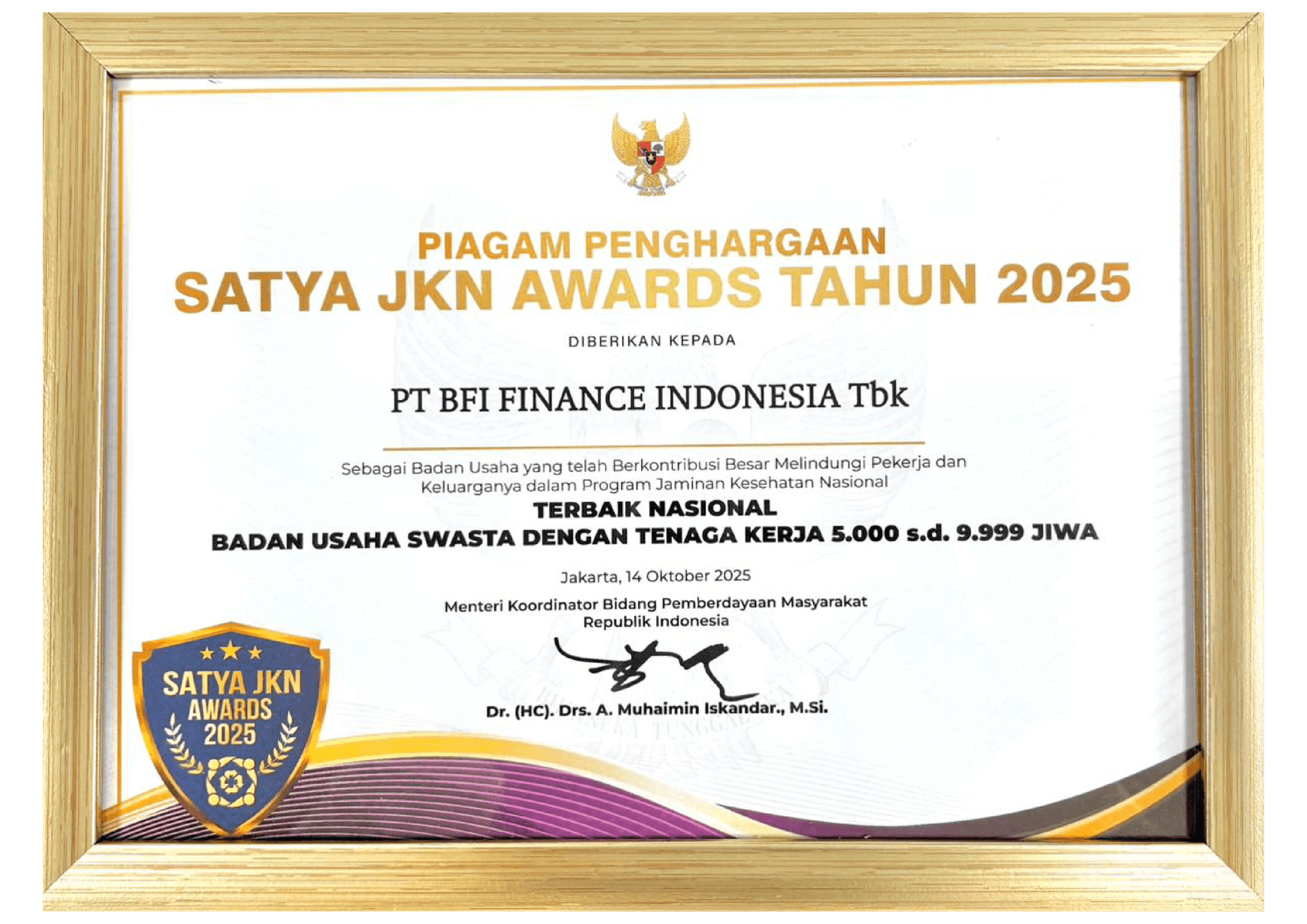 Bukti Utamakan Perlindungan Kesehatan Karyawan, BFI Finance Raih Satya JKN Awards 2025 dari BPJS Kesehatan