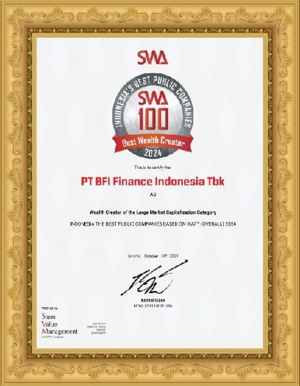 Bernilai Tinggi bagi Pemegang Saham, BFI Finance Raih Indonesia’s Best Wealth Creators 2024